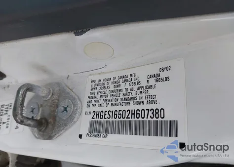 2002 Honda Civic Lx из США, поврежденный, VIN 2HGES16502H607380